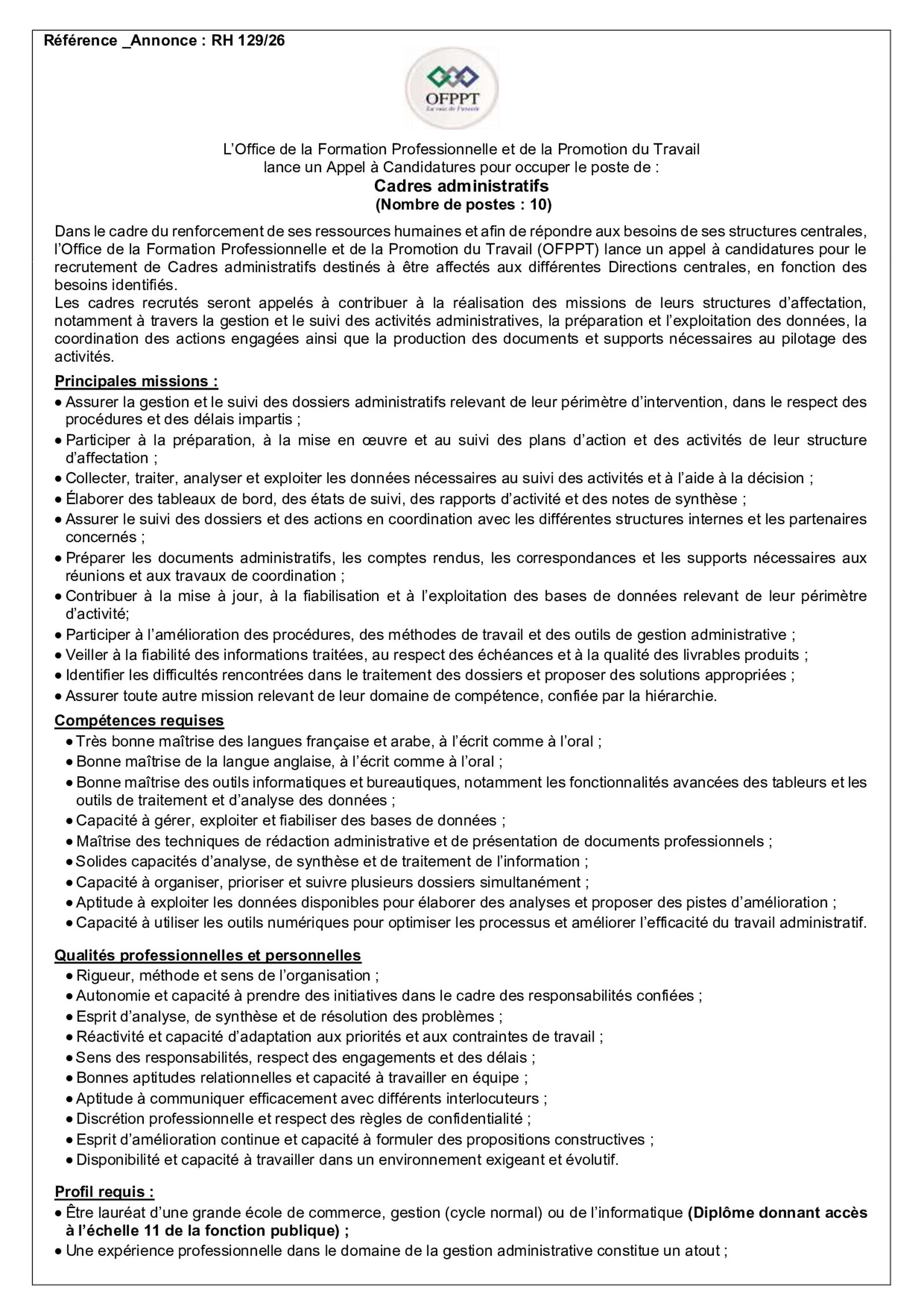 Annonce officielle : L’OFPPT organise des concours pour recruter 30 cadres, ingénieurs, auditeurs et formateurs, page 4 sur 9