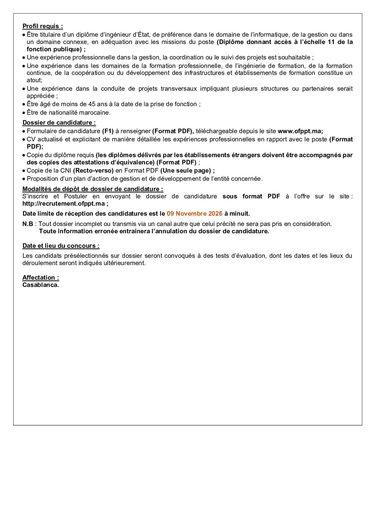 Annonce officielle : L’OFPPT organise des concours pour recruter 30 cadres, ingénieurs, auditeurs et formateurs, page 3 sur 9