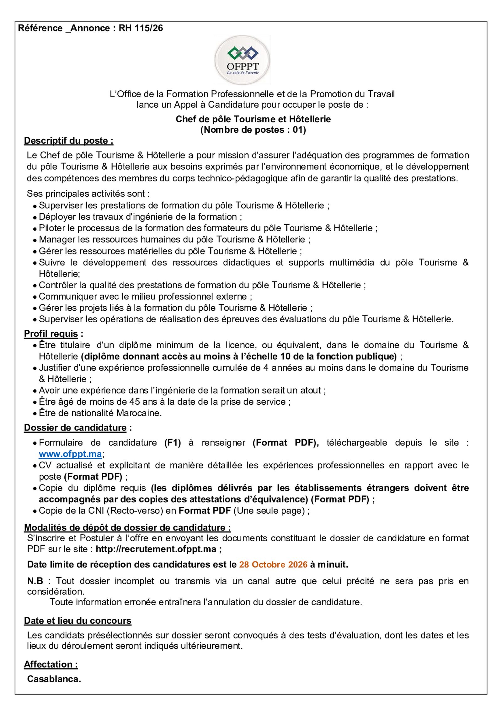 Annonce officielle : L’OFPPT organise des concours pour recruter 30 cadres, ingénieurs, auditeurs et formateurs, page 9 sur 9