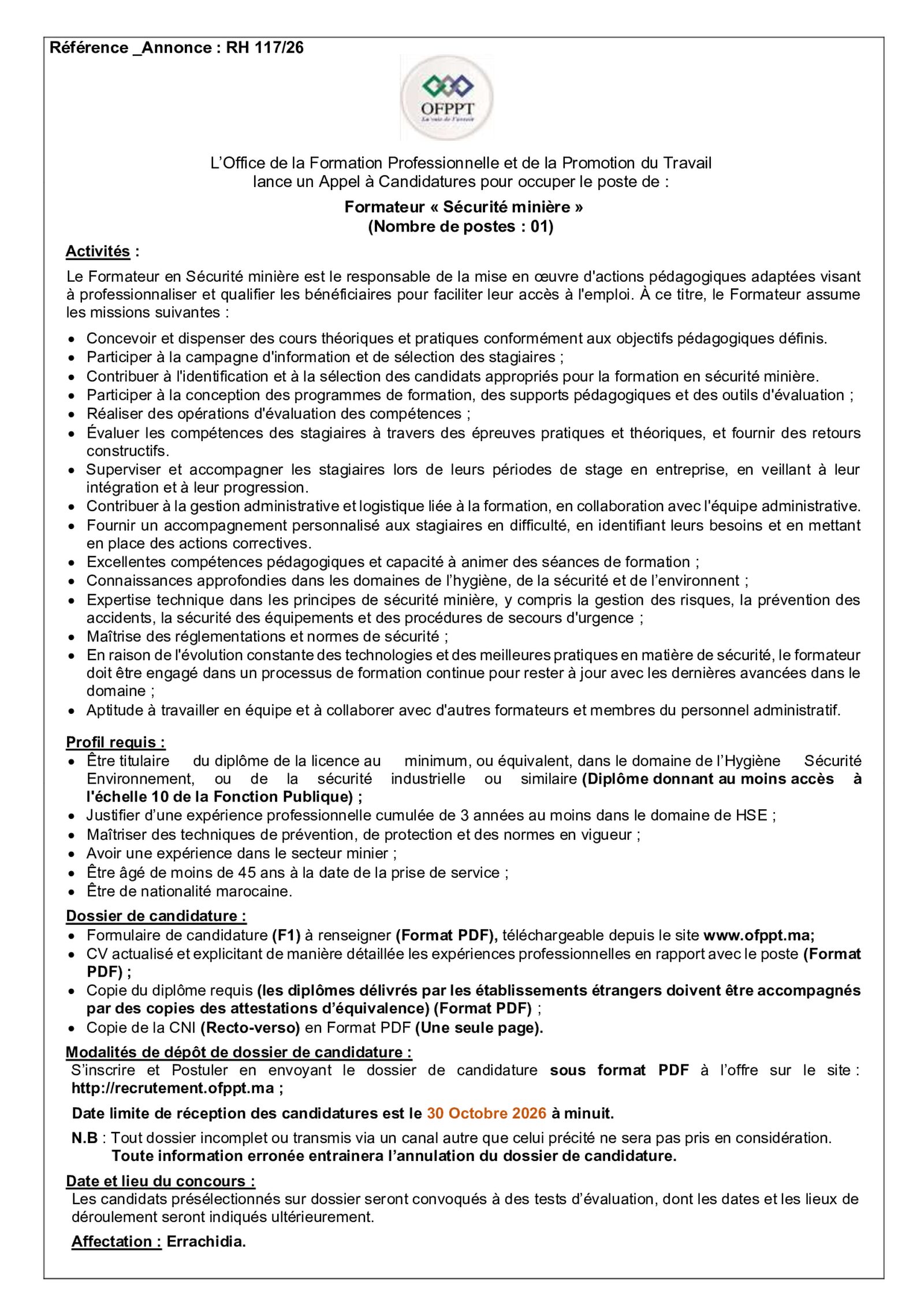 Annonce officielle : L’OFPPT organise des concours pour recruter 30 cadres, ingénieurs, auditeurs et formateurs, page 6 sur 9